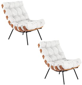 Poltrona Costela Kit 2 Couro Branco Base Industrial Preto L02 - D'Rossi