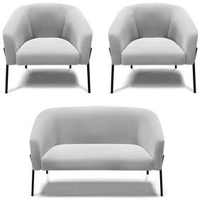 Namoradeira e 2 Poltronas Pé de Ferro Preto Stella Suede D03 - D'Rossi - Cinza