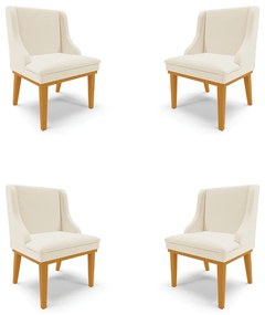 Kit 4 Cadeiras Decorativas Sala de Jantar Base Fixa de Madeira Firenze Linho Bege/Castanho G19 - Gran Belo