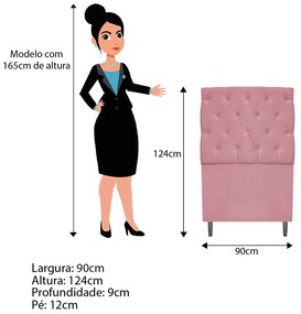 Kit Cabeceira e Calçadeira Liverpool 90 cm Solteiro Suede Rosa Bebê - ADJ Decor