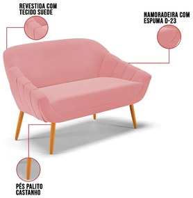 Namoradeira 02 Lugares Giovana Suede Pés Palito Castanho D03 - D'Rossi - Rose