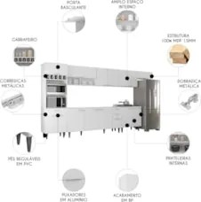 Armário de Cozinha CP06 Para Pia 180cm Pérola Z34 Branco    - Mpozenat