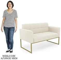 Sofá Namoradeira e 2 Poltronas Base Industrial Dourado Ana Veludo Bege