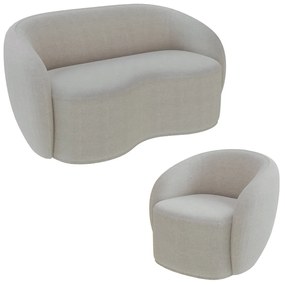 Conjunto 1 Sofá Living 180cm e 1 Poltrona Decorativa Sala de Estar Íbis Encosto Fixo Bouclê  Cinza G33 - Gran Belo