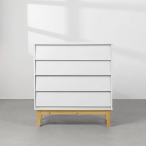 Cômoda Noah 4 Gavetas com Pés Square Natural - Branco Fosco