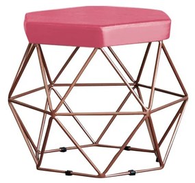 Puff Decorativo Base Bronze Elsa Suede Rosa G41 - Gran Belo