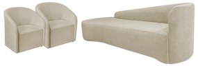 Kit Sofá Curvo França 180cm L.E e 2 Poltronas Luiza Max Conforto, Elegância e Design Moderno Linho