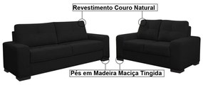 Sofá 2 e 3 Lugares Turim Couro Preto Fosco G58 - Gran Belo