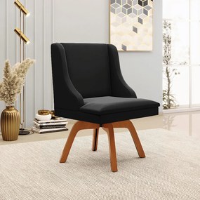 Kit 2 Cadeiras Decorativas Sala de Jantar Base Giratória de Madeira Firenze Veludo Preto/Natural G19 - Gran Belo