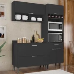 Armário de Cozinha Com Tampo CP02 160cm Pérola Preto Z34      - Mpozen