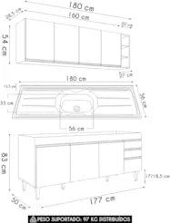 Armário Cozinha e Balcão Com Pia 180cm Dallas Castanho      - Lumil