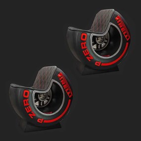 Kit 2 Poltronas Decorativas Pneu Wheel Seat P Zero Preto/Vermelho G53 - Gran Belo