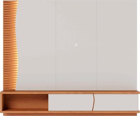 Home Suspenso para TV até 65 MDP/MDF Sabat 179cm Fitas LED Portas Basculantes Off White/Freijó G73 - Gran Belo
