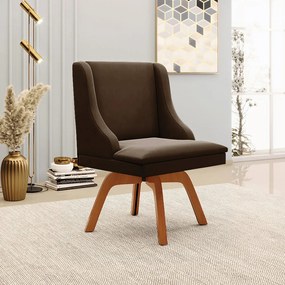 Kit 6 Cadeiras Decorativas Sala de Jantar Base Giratória de Madeira Firenze Suede Marrom/Natural G19 - Gran Belo