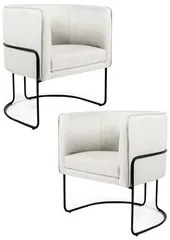 Kit 2 Poltronas Decorativas Base Aço Betina C-443 Linho Bege - Domi