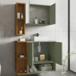 Gabinete Banheiro Cuba e Espelheira Lizzi Pistache/Naturalle B02 - Mpo