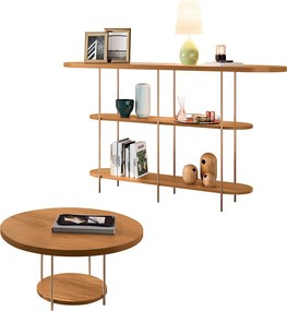 Conjunto Mesa Centro Sky Tampo MDF e Aparador Inifnity com Pés em Aço Cinamomo G26 - Hb Móveis