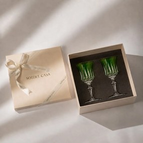 Kit 2 Taças de Cristal Lapidado 66 P/ Licor c/ Caixa de Presente - Verde Escuro  Verde Escuro