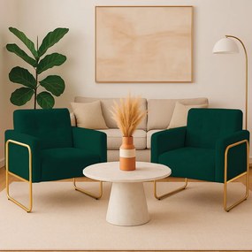 Poltrona Sala Industrial Alta Tubo Dourado kit 2 Elisa Bouclê D03 - D'Rossi - Verde