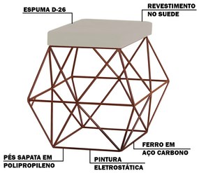 Puff Decorativo Sala de Estar Base Bronze Trixie Suede Bege G41 - Gran Belo