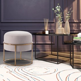 Puff Decorativo Redondo Squillo Pés em Aço Bege/Dourado G66 - Gran Belo