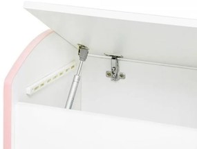 Baú Infantil Organizador Pistão Na Tampa Basculante - Branco/rosa