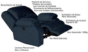 Poltrona do Papai Reclinável Manual Magnum Veludo Azul Clássico G23 - Gran Belo