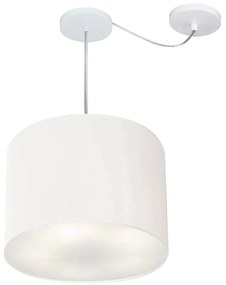 Lustre Pendente Cilíndrico Com Desvio Md-4258 Cúpula em Tecido 40x30cm Branco - Bivolt