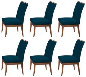 Conjunto 6 Cadeiras Sala de Jantar Lana Veludo Azul Marinho