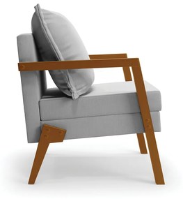 Kit 02 Poltronas Alice Suede Cinza Base de Madeira D03 - D'Rossi