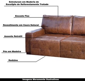 Sofá Decorativo 350 cm 4 Lugares Retrátil Azzano Couro Mel G58 - Gran Belo