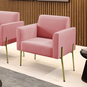 Poltrona Pé de Ferro Dourado Decorativa Marisa Suede D03 - D'Rossi - Rose