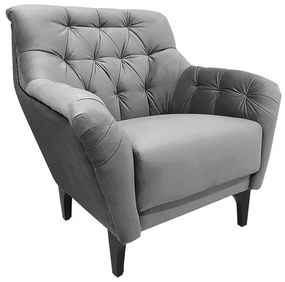 Poltrona Decorativa Roma Botonê Pés Madeira Veludo Cinza - Sheep Estofados - Cinza