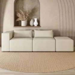 Sofá 4 Lugares 303cm Com Puff Direito Fay Linho Off White Z55    - Mpo