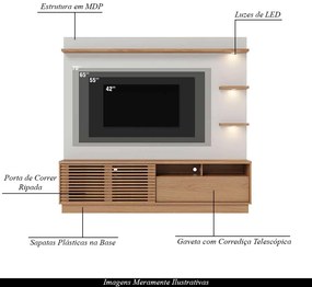 Estante Home Sala de Estar 200cm Navagio Led Off White/Freijó G73 - Gran Belo