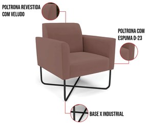 Poltrona Base X Industrial Preto Marisa Veludo D03 - D'Rossi - Rose