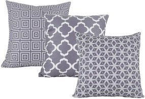 3 Capas para Almofadas Confort Veludo Geométrico Cinza 50x50cm