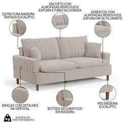 Sofá Living 2 Lugares 160cm com Almofadas Veras D05 Boucle Bege - Mpoz