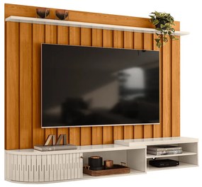Painel TV 75 Pol 207cm Bancada Suspensa para Sala Elvano M20 - D'Rossi - Cinamomo e Off White