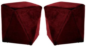Kit 02 Puffs Decorativo Sala de Estar Blois Veludo Vinho G15 - Gran Belo