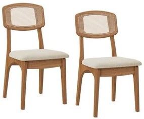 Kit 2 Cadeiras em MDF Freijó Assento Estofado Tweed Liso Claro Encosto com Tela Dalla Costa