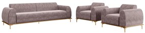 Conjunto Sofá 3 Lugares e 2 Poltronas Base de Madeira Euro 260 cm Veludo Rosê G15 - Gran Belo