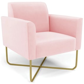 Poltrona Base X Industrial Dourado Marisa Suede D03 - D'Rossi - Rosa Bebê