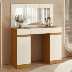 Penteadeira Camarim Com Espelho Studio Beauty A02 Off/Cinamomo - Mpoze