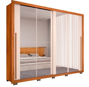 Guarda Roupa Lorian 245cm 2 Portas de Correr com 2 Espelhos e 4 Gavetas MDF Freijo/OffWhite G11 - Gran Belo