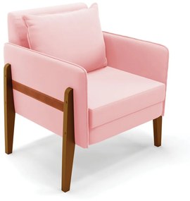Poltrona Lana Suede Base de Madeira - D'Rossi - Rosa Bebê