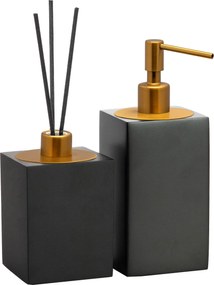 Conjunto Banheiro Duo Quadrado Resina - Preto - Ouro Escovado  Preto - Ouro Escovado