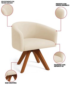 Poltrona Sala Base Giratória Madeira Arielle Veludo Bege D03 - D'Rossi