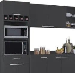 Armário de Cozinha Com Tampo CP06 360cm Pérola Preto Z34      - Mpozen