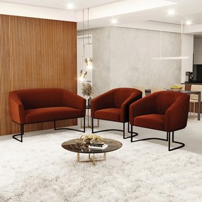 Namoradeira e 2 Poltronas Industrial Preto Stella Bouclê Terra D03 - D'Rossi